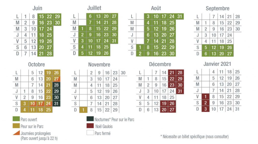 Nouveau Calendrier 2020 du Parc Astérix